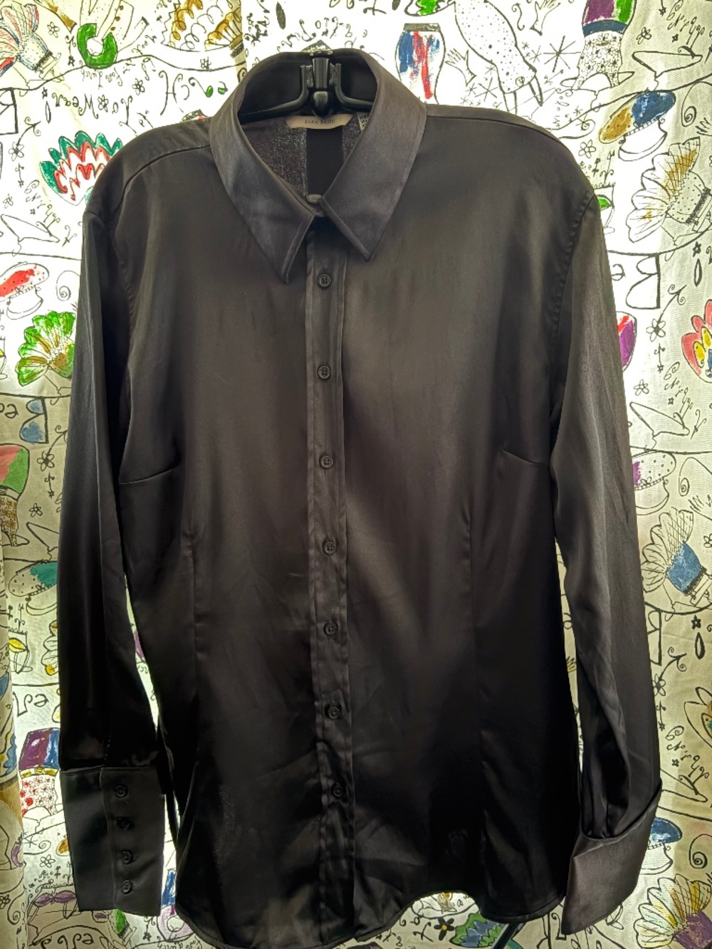 Zara Basic Satin finaih French cuff evening blouse